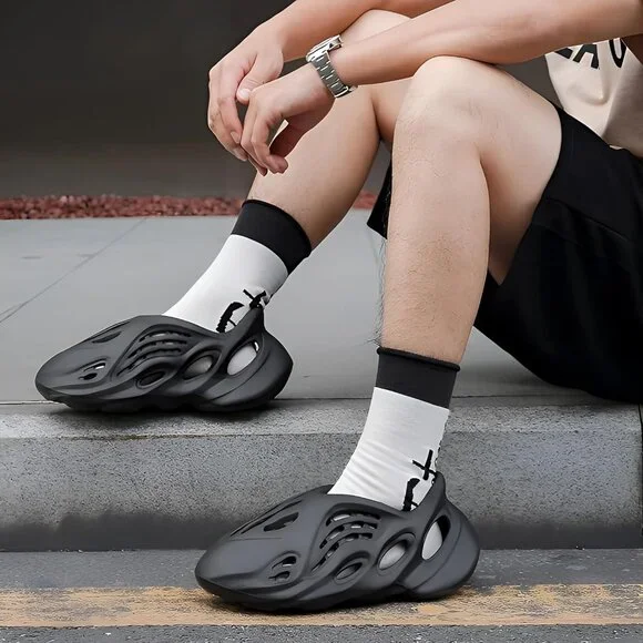 Men's Black Foam Runner Non Slip Cloud Slides Lightweight Sandal Shoes